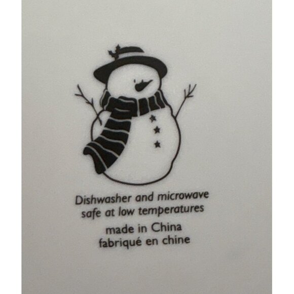 4 Snowman Plates Red & Green Holiday Design 7.5 Inch Ceramic Winter Festive - Picture 3 of 4